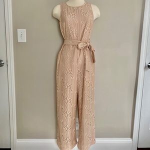 Lace Belted Jumpsuit with Pockets
